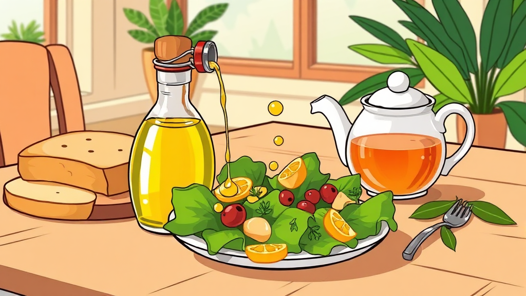 올리브 오일 식초 다이어트 레시피 (cartoon 스타일)