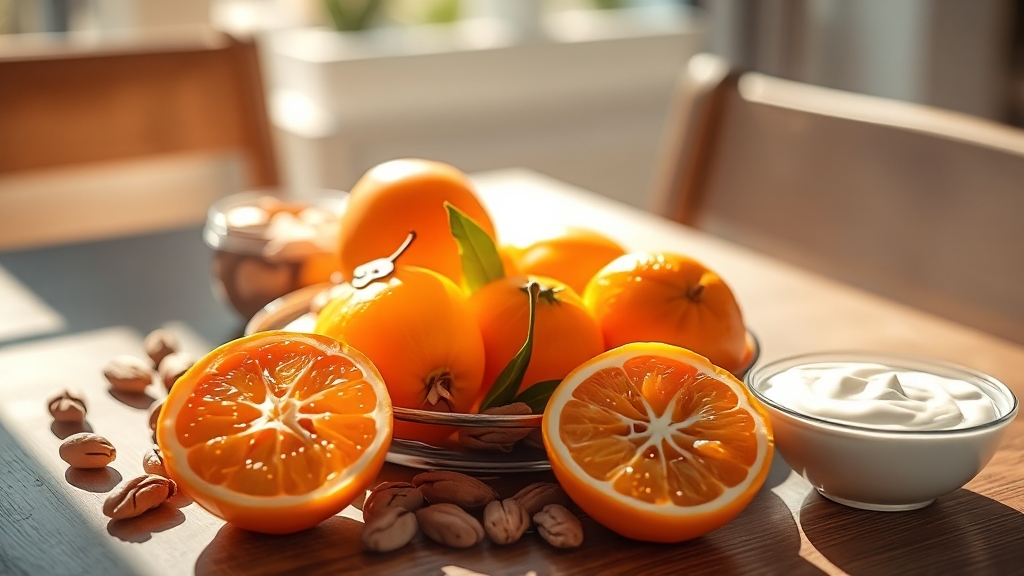 혈당 관리를 위한 귤 섭취법 (realistic 스타일)