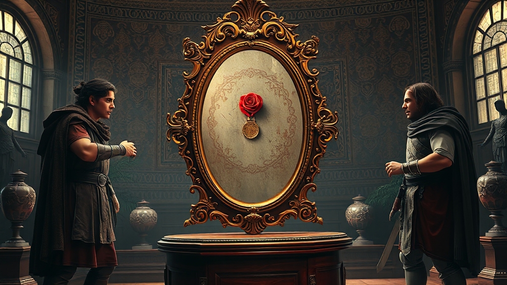 앤틱거울 vs 도전자의 숨막히는 대결 (realistic 스타일)