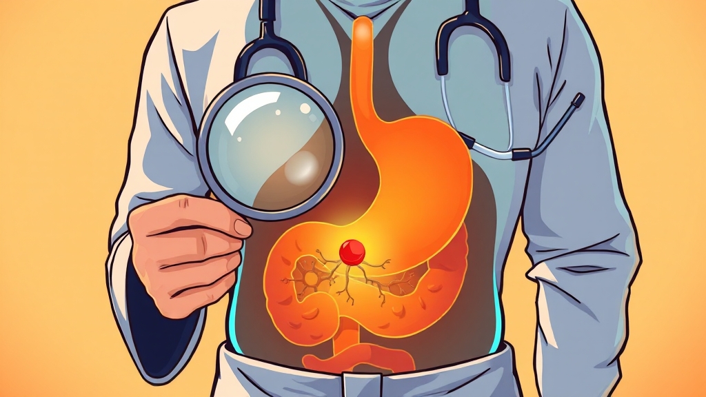 위암 진단: 조기 발견 중요성 (cartoon 스타일)