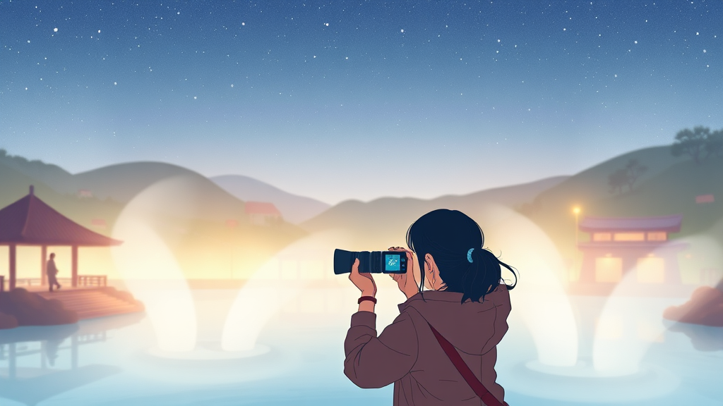 인생샷 명소: 이천 온천공원 야간 조명 촬영 팁 (illustration 스타일)