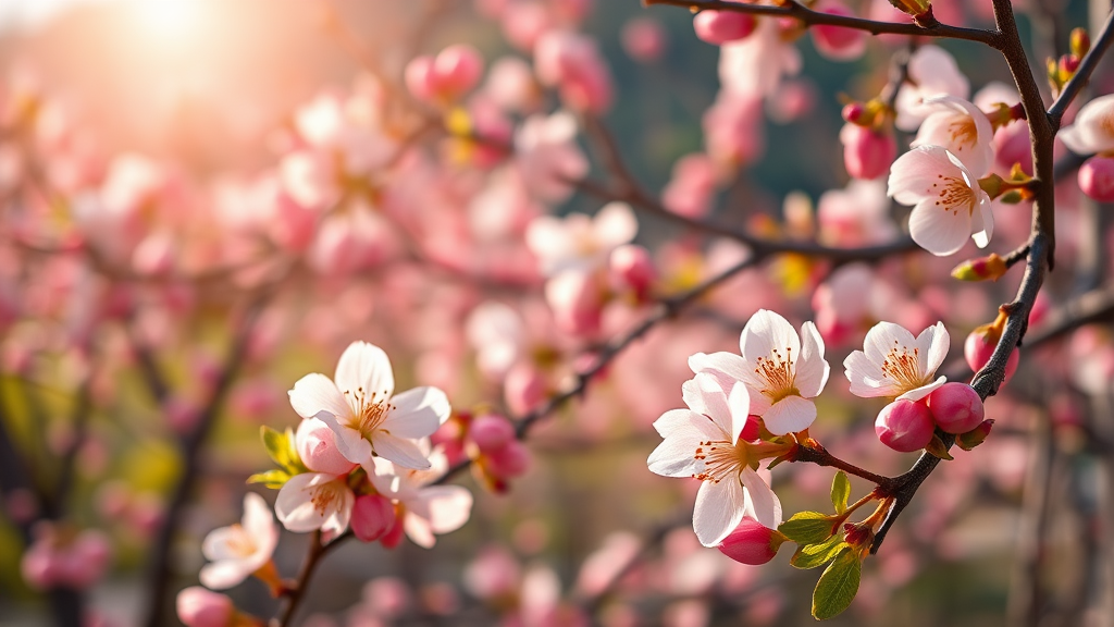 진주 매화숲 개방과 활짝 핀 매화 (realistic 스타일)