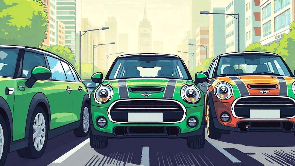 MINI 차량 라인업 및 특징 (cartoon 스타일)