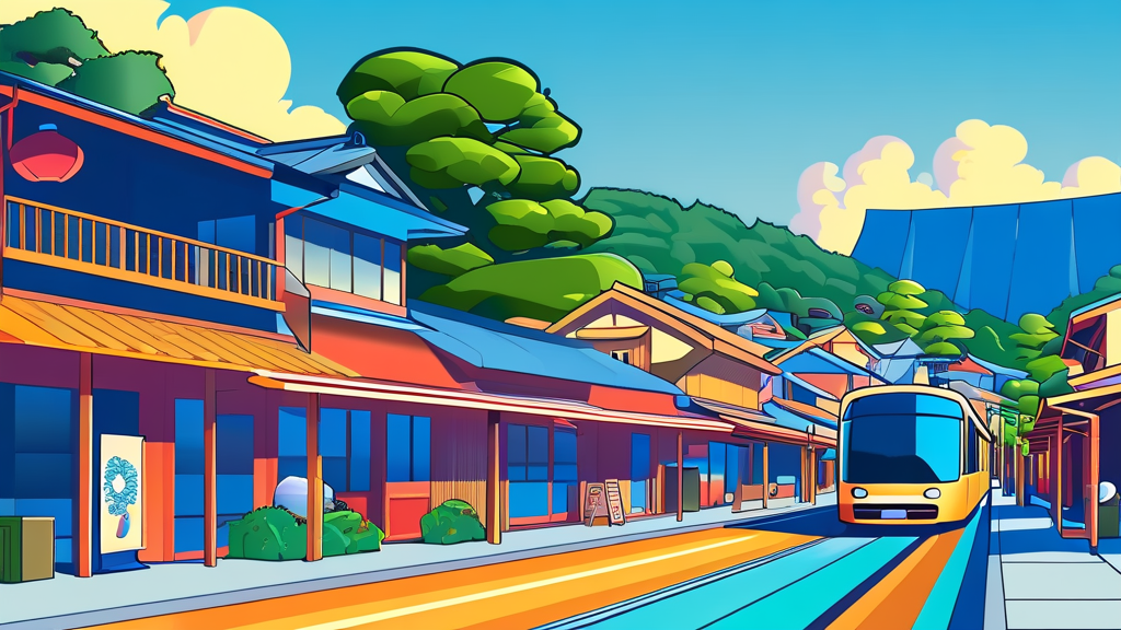 여행의 시작과 끝: 덴쿠 유보 세이카이소 주변 정보 및 교통 안내 (cartoon 스타일)