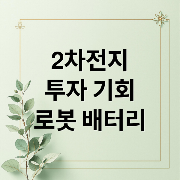 2차전지
투자 기회
로봇 배터리 (2차전지 관련주 종목 순위 주가 전망)