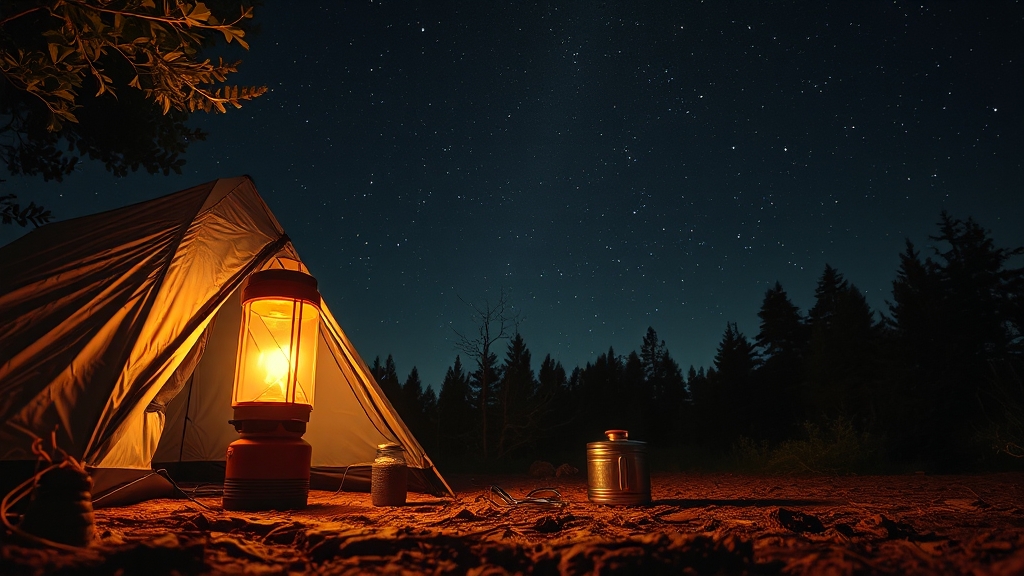 캠핑 조명, 배터리 & 충전 완벽 가이드 (realistic 스타일)