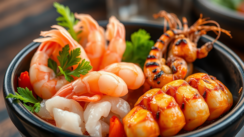 속초 새우 종류 비교 및 맛 평가 (realistic 스타일)