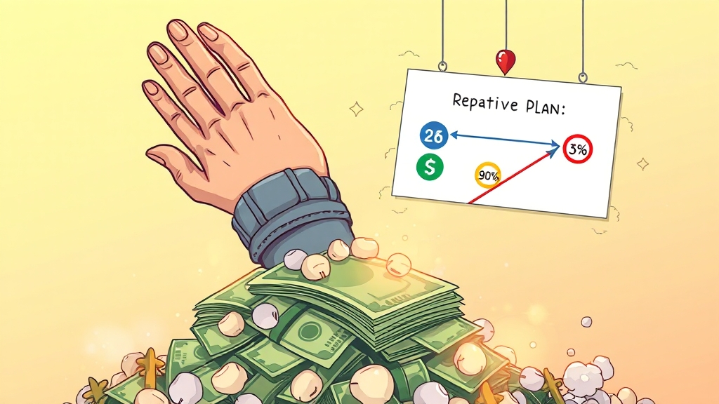 대출 한도, 금리, 상환 계획 설정 (cartoon 스타일)