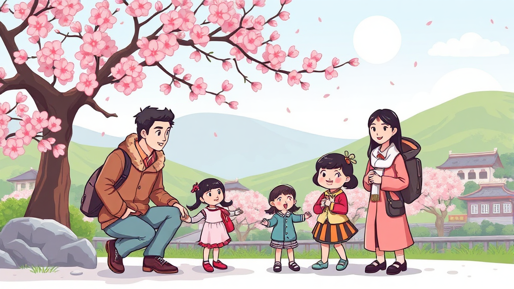 가족, 친구와 함께 즐기는 경남 봄 축제 일정 (cartoon 스타일)