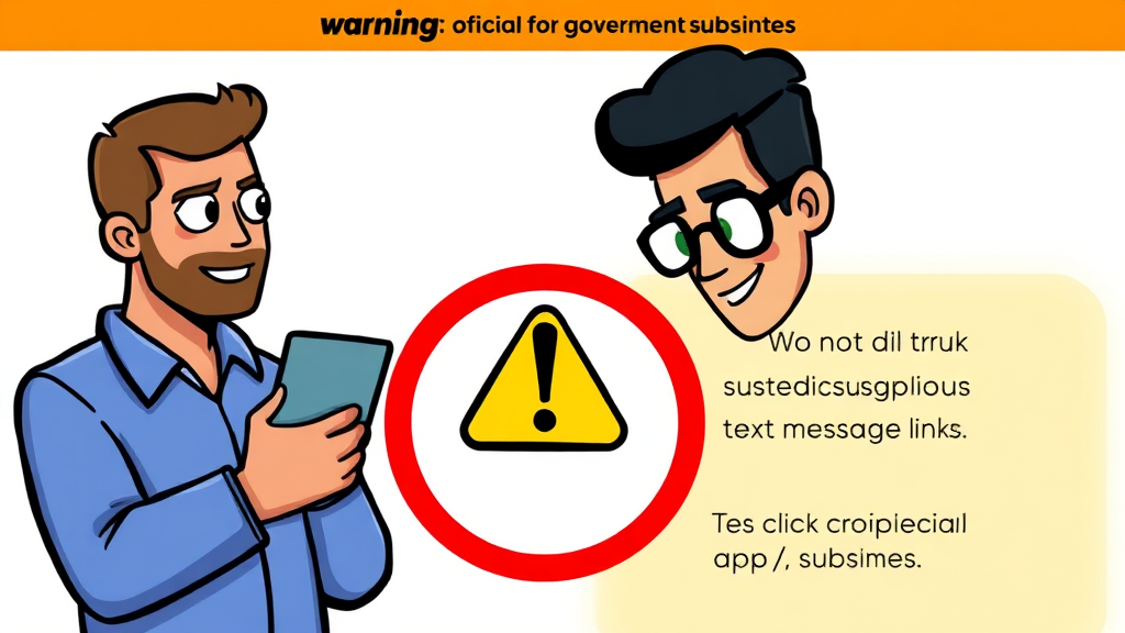 주의사항: 스미싱 등 사기 피해 예방 가이드 (cartoon 스타일)