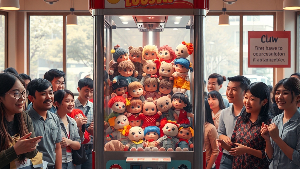 인형 뽑기 열풍 현황 (realistic 스타일)