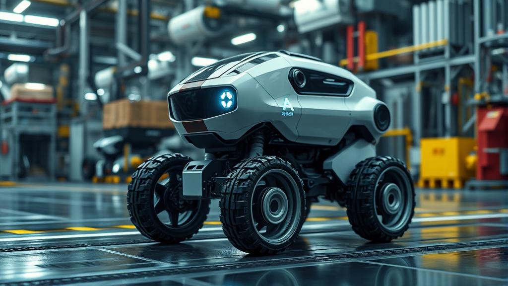 기술 트렌드: AGV에서 AMR로 진화 (realistic 스타일)