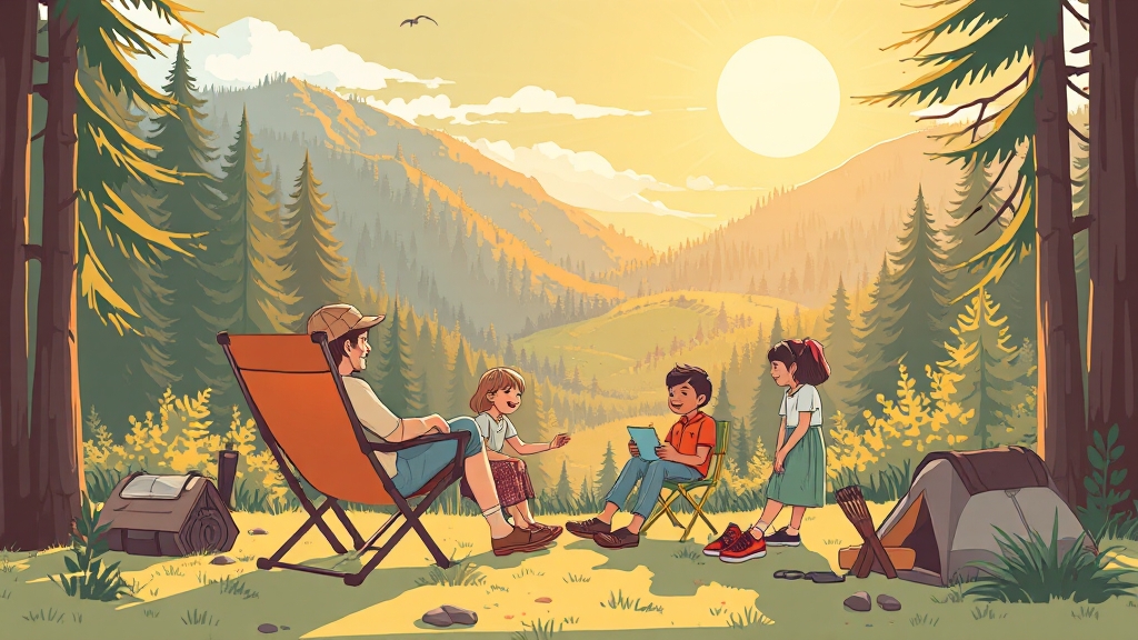 캠핑장 주변 환경: 즐길 거리 가득 (illustration 스타일)