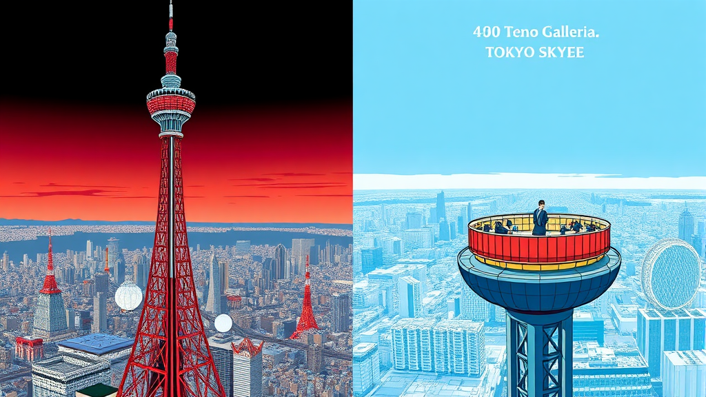 스카이트리 전망대 A to Z: 350m 덴보 데크 vs 450m 덴보 갤러리아 (illustration 스타일)