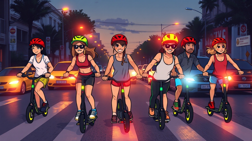 킥보드 사고 예방 및 안전 운전 방법 (cartoon 스타일)