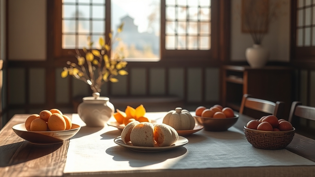 성묘 음식 상차림 방법 (realistic 스타일)