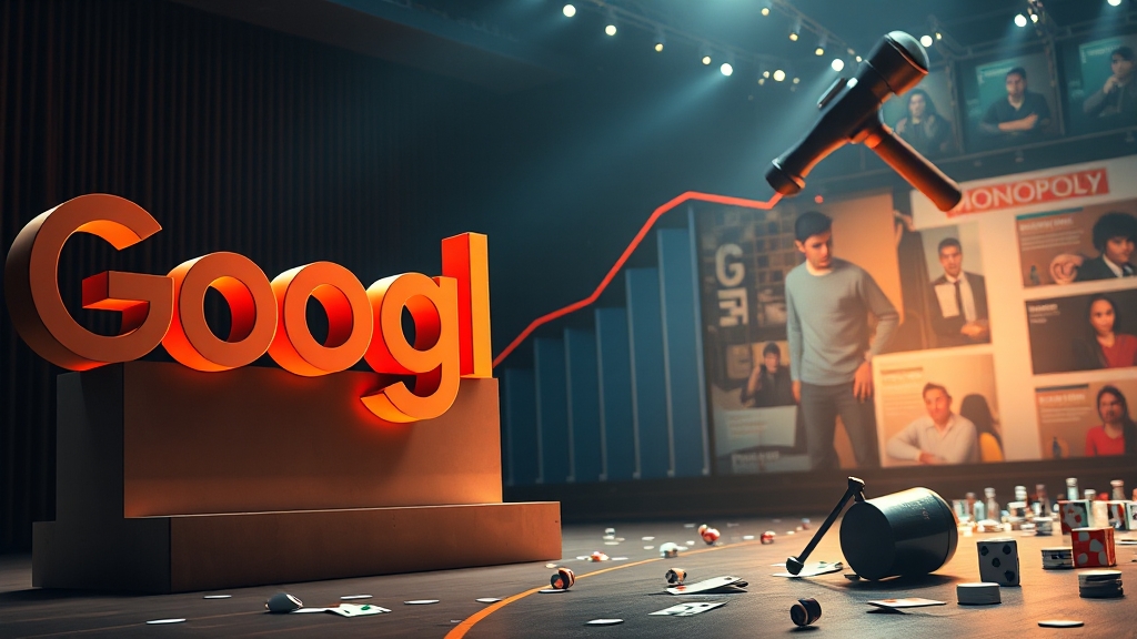 소송 배경: 구글의 시장 지배력 (realistic 스타일)