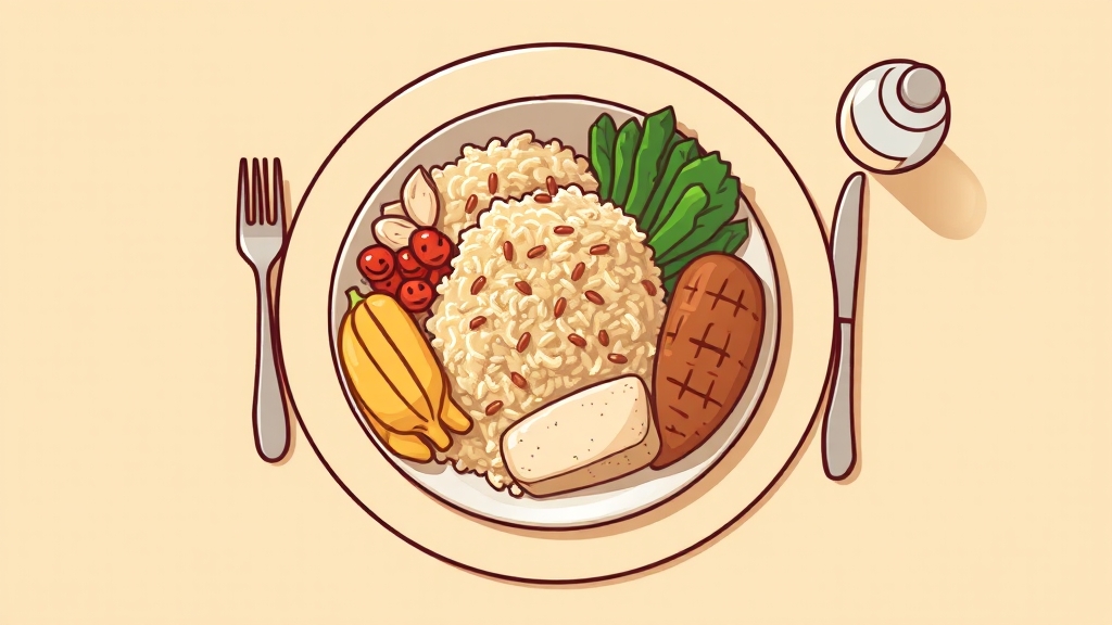 당뇨 쌀 섭취, 혈당 관리 전략 (cartoon 스타일)