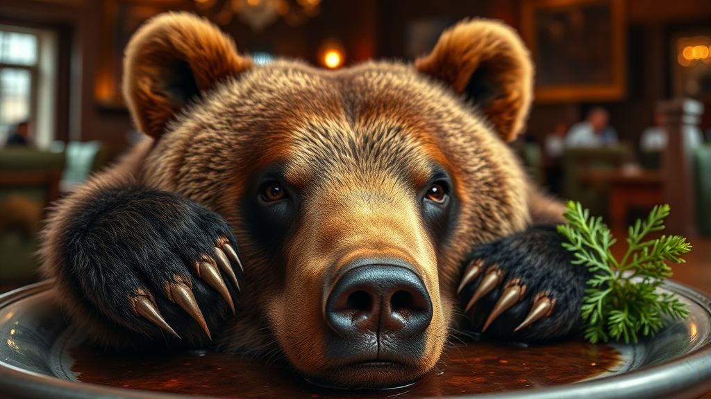 곰고기 식용 논란 (realistic 스타일)