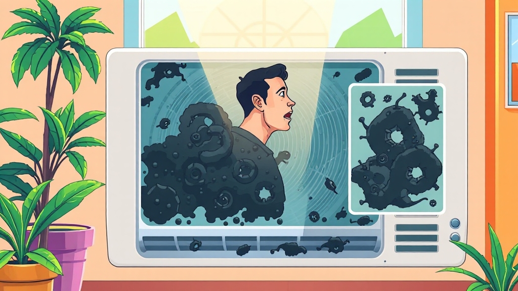 에어컨 오염 실태와 건강 영향 (cartoon 스타일)