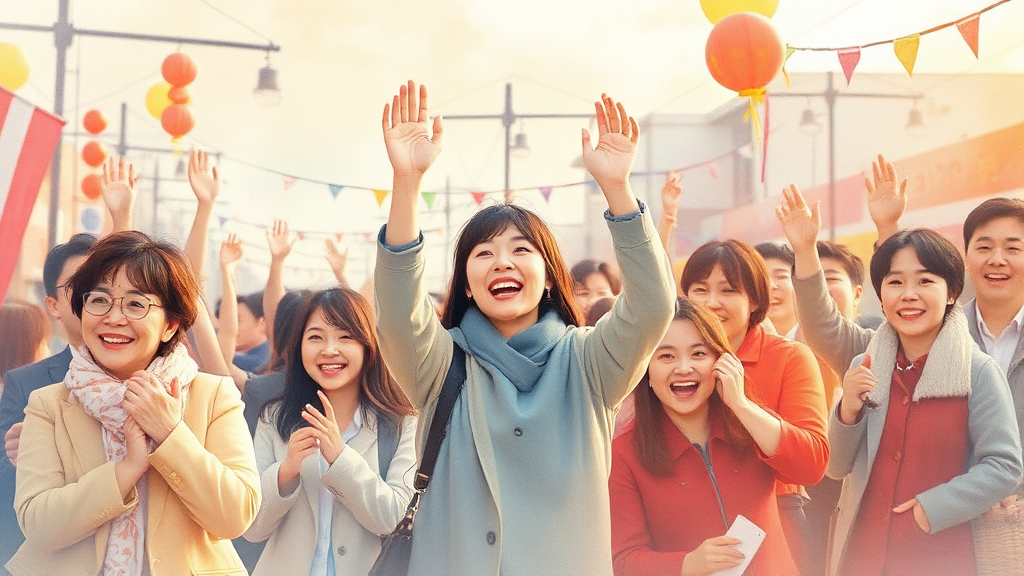 이소나를 응원하는 팬들의 마음: 동네 잔치 같은 따뜻함 (watercolor 스타일)