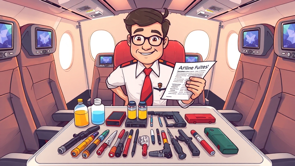 싱가포르 항공 기내 반입 금지 물품 리스트 (cartoon 스타일)