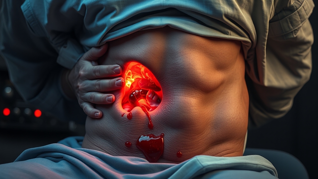 상복부 통증, 병원 가야 할 때 (realistic 스타일)