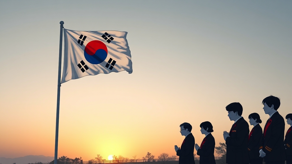 태극기 게양법과 묵념 (illustration 스타일)