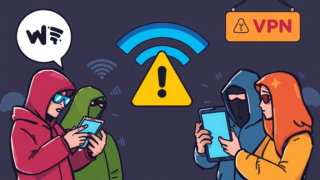 공용 와이파이, 블루투스, NFC 주의사항 (cartoon 스타일)