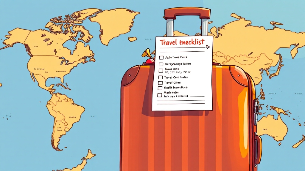 여행자보험 가입 시 체크리스트 (cartoon 스타일)