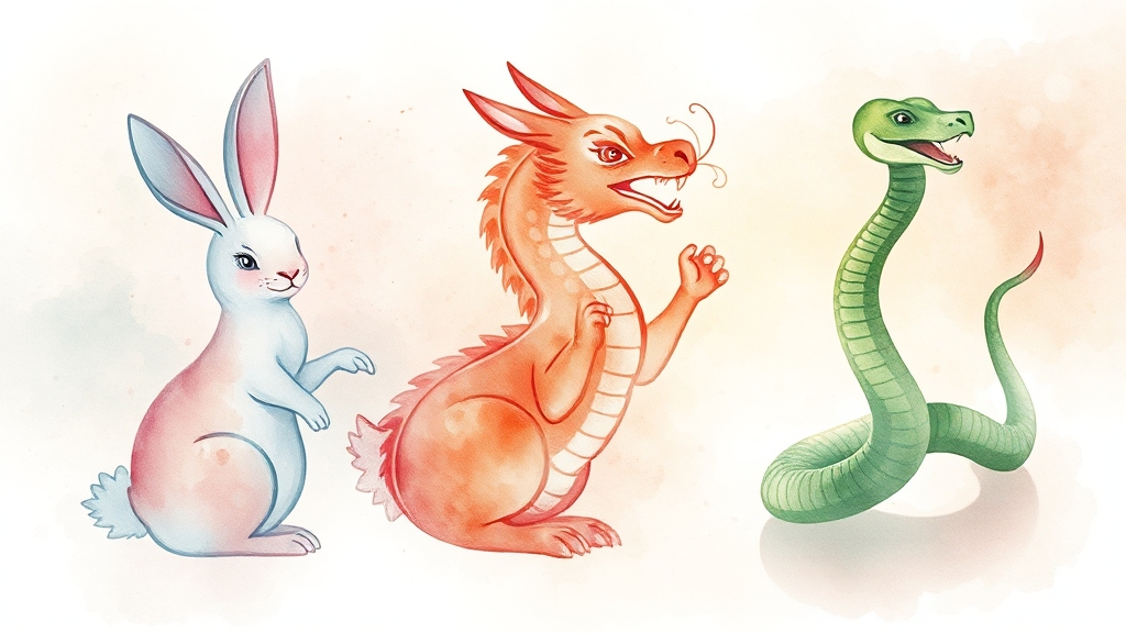 토끼띠, 용띠, 뱀띠 상세 운세 (watercolor 스타일)