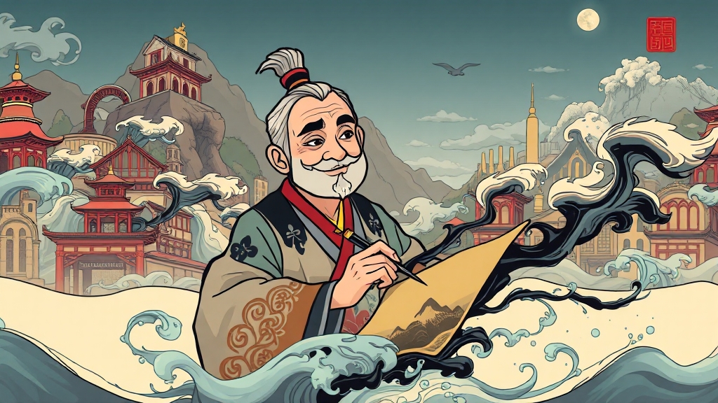 서예의 역사와 발전: ‘필향만리’가 잇는 맥 (cartoon 스타일)