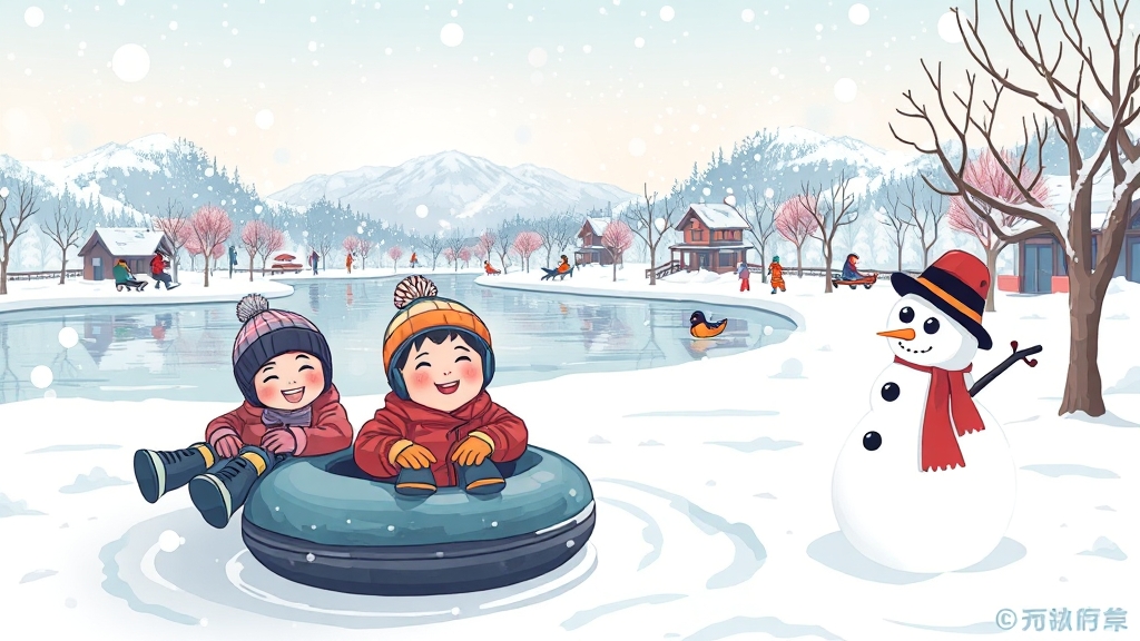겨울방학 추천: 눈썰매 팡팡! (illustration 스타일)