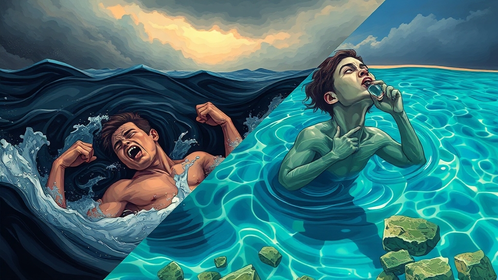 물과의 상호작용 꿈 해몽 (illustration 스타일)