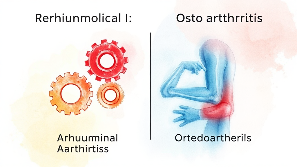 류마티스 관절염 vs 퇴행성 관절염: 초기 증상 구별법 (watercolor 스타일)