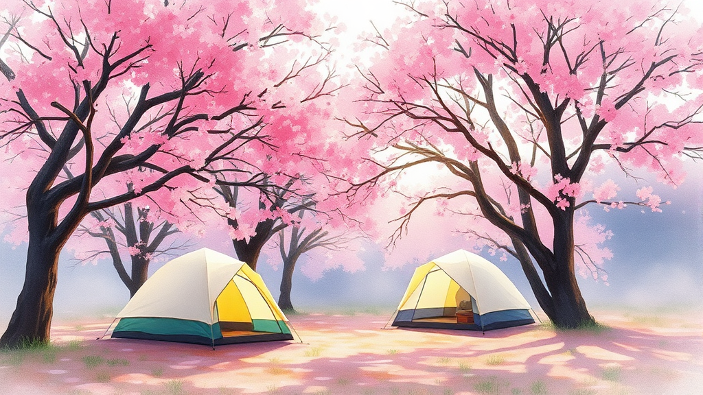 지역별 벚꽃 캠핑장 상세 정보 (수도권, 강원, 경상, 전라) (watercolor 스타일)