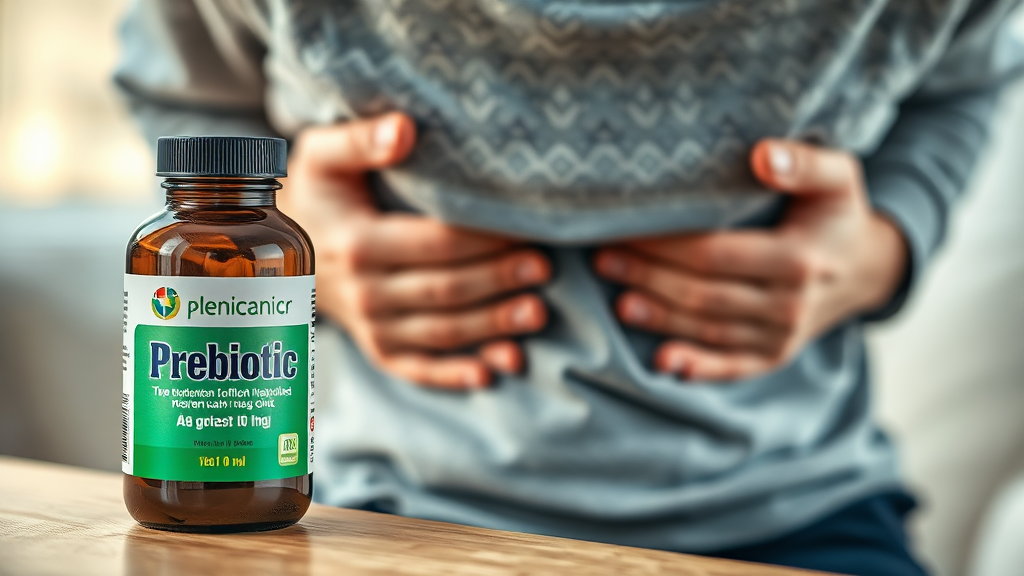 프리바이오틱스 섭취 시 발생할 수 있는 부작용 (realistic 스타일)