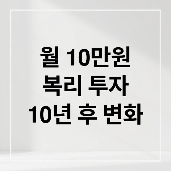 월 10만원
복리 투자
10년 후 변화 (주식 투자 월 10만원 복리)