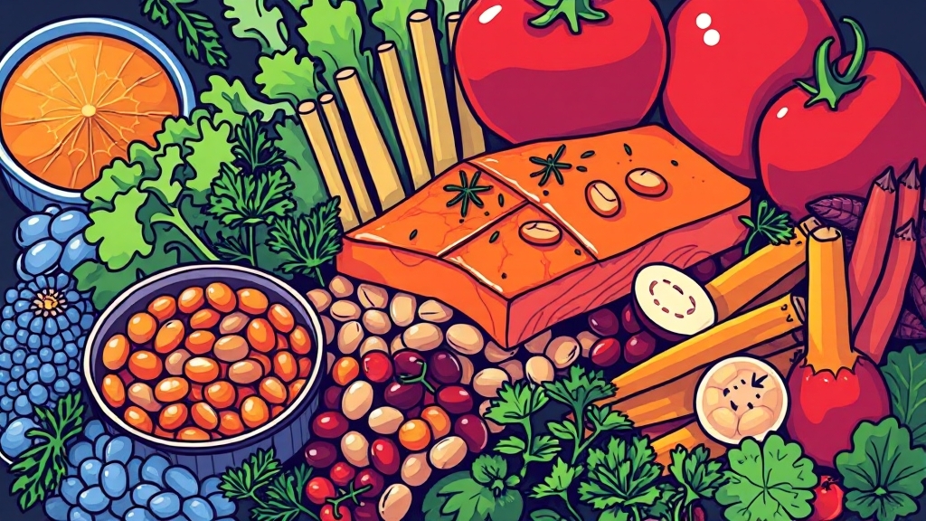 연어, 참치, 콩류 추가 정보 (illustration 스타일)