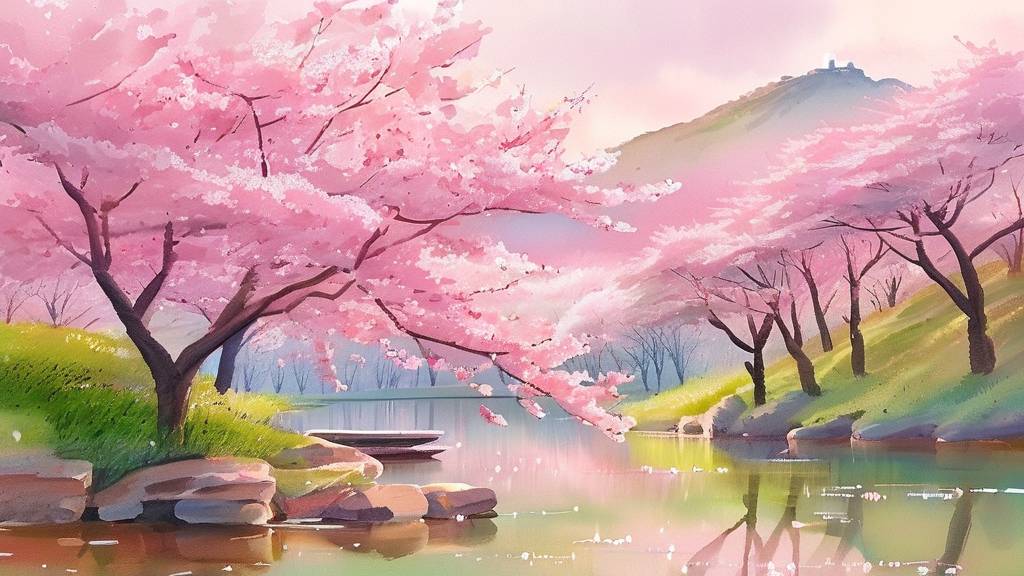 2026년 경주 벚꽃 개화 및 만개 시기 예상 (watercolor 스타일)