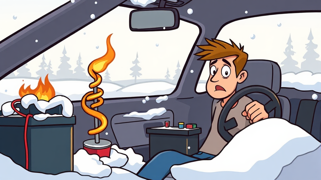 겨울철 배터리 방전 원인 (cartoon 스타일)