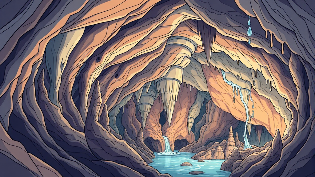 용연동굴의 탄생: 수억 년의 시간과 자연의 조화 (illustration 스타일)