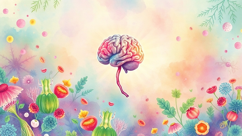 장 건강과 뇌 기능 연결고리 (watercolor 스타일)