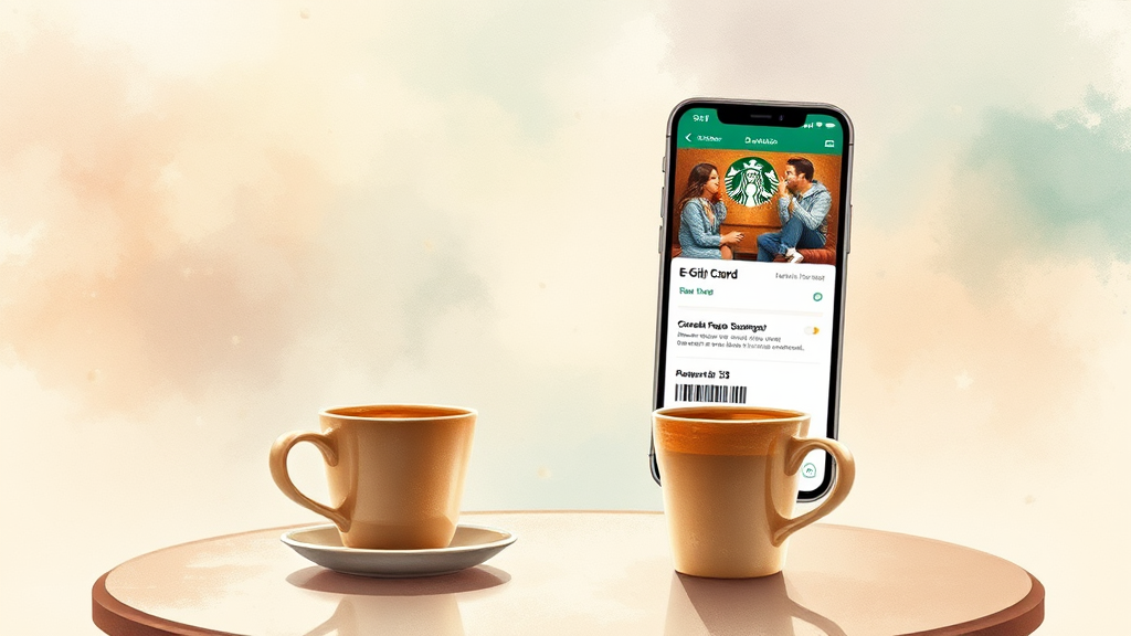 스벅 e-Gift 카드: 구매 & 사용법 (watercolor 스타일)