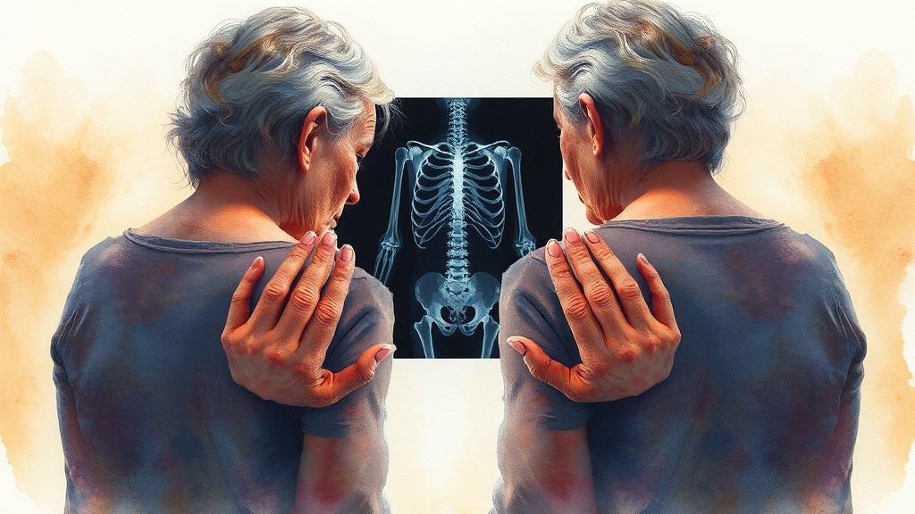 골다공증, 초기 증상을 알아채는 방법 (watercolor 스타일)