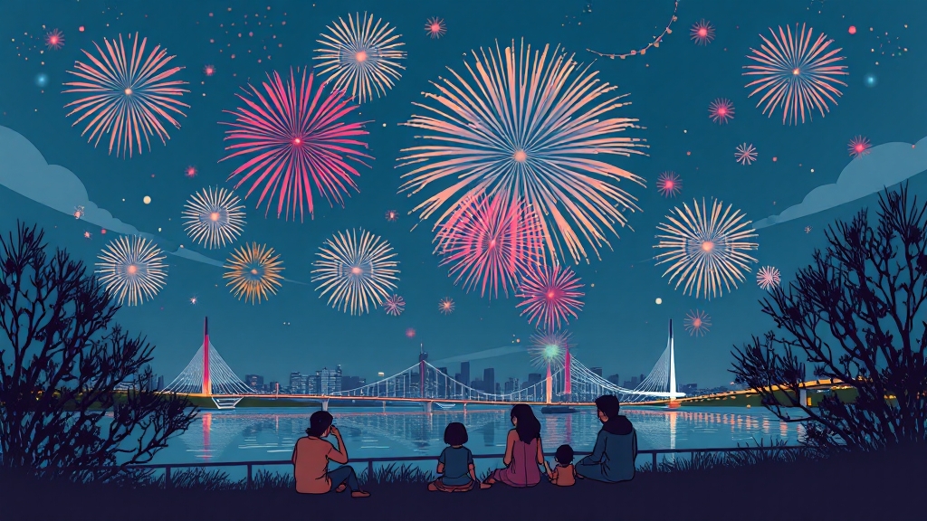 불꽃축제 명당 추천 (cartoon 스타일)