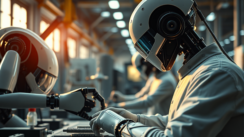 산업 현장의 변화: 휴머노이드 로봇의 실질적 활용 (realistic 스타일)