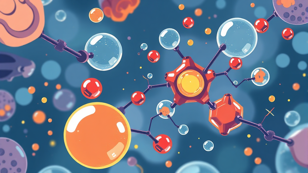 생화학 핵심 개념: 생성과 분해 (illustration 스타일)