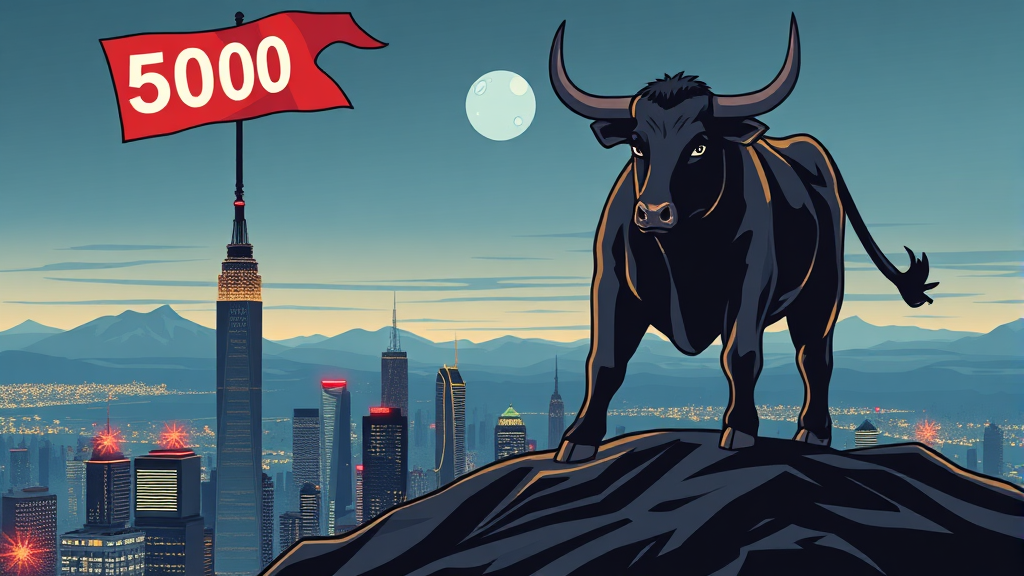 코스피 5000, 희망인가 거품인가? (illustration 스타일)