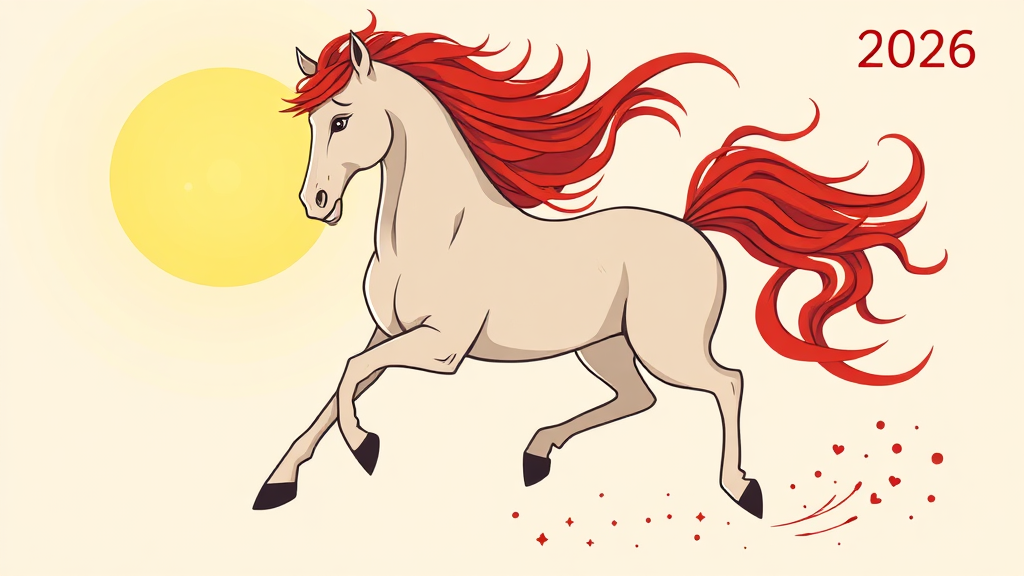 2026년, 붉은 말의 의미 (illustration 스타일)